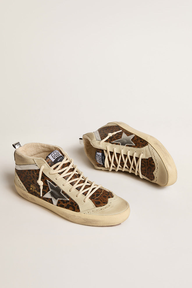 Zapatillas golden Goose Mid Star Leopard Leath Mirror Fabric Star Mujer