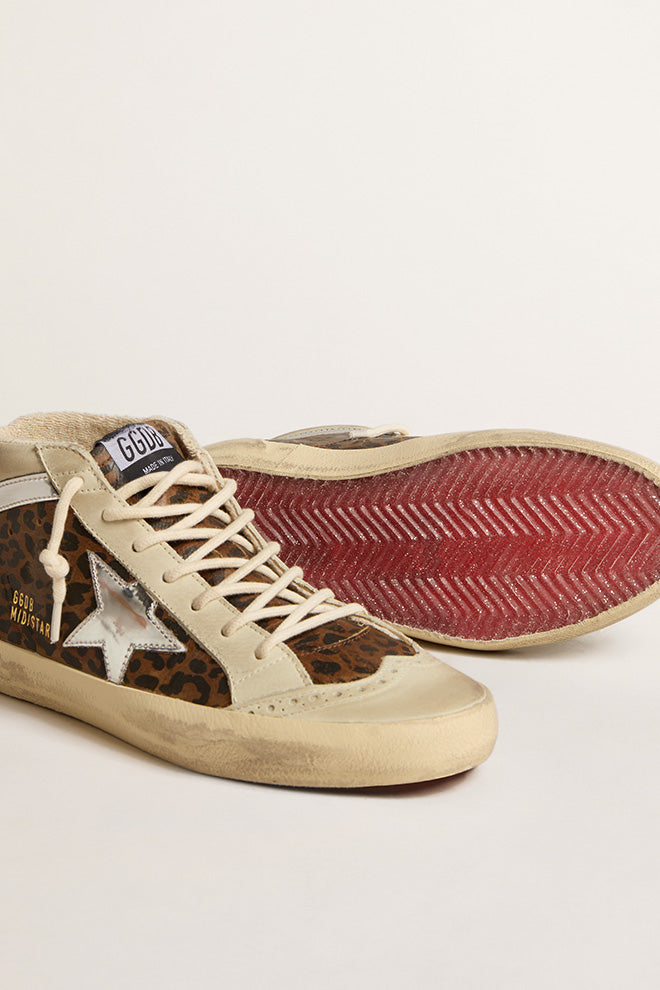 Zapatillas golden Goose Mid Star Leopard Leath Mirror Fabric Star Mujer