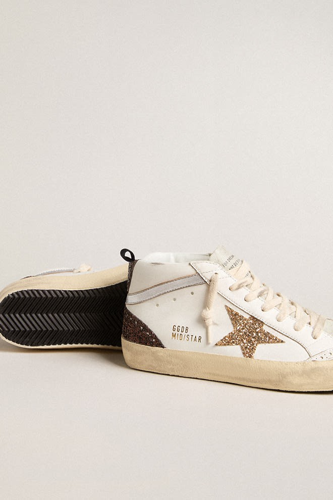 Zapatillas Golden Goose Mid Star Leather Upper And Toe Glitter Star Mujer