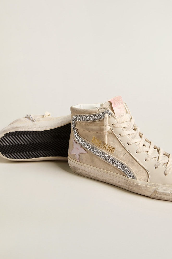 Zapatillas Golden Goose Slide Suede Upper Leather Toe And Star Glitter mujer