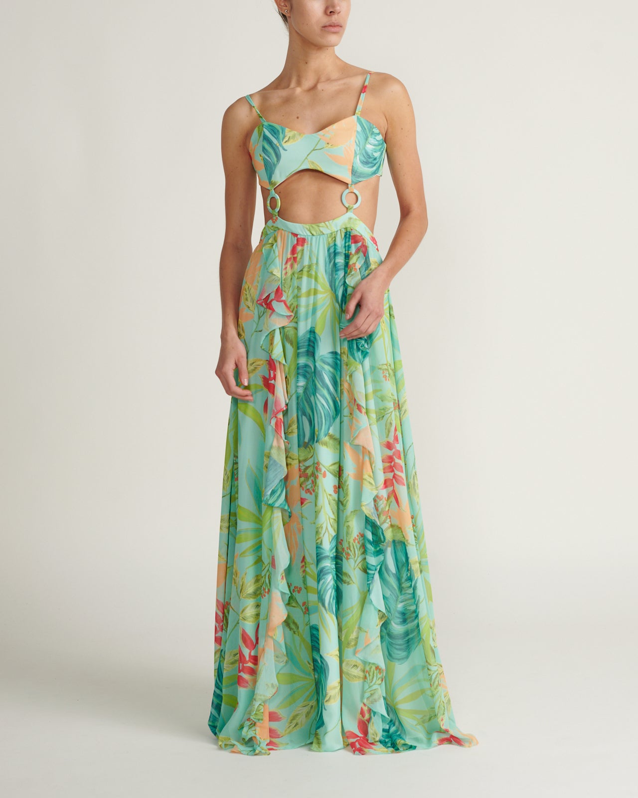 Vestido Maxi Print Cut Out Verde