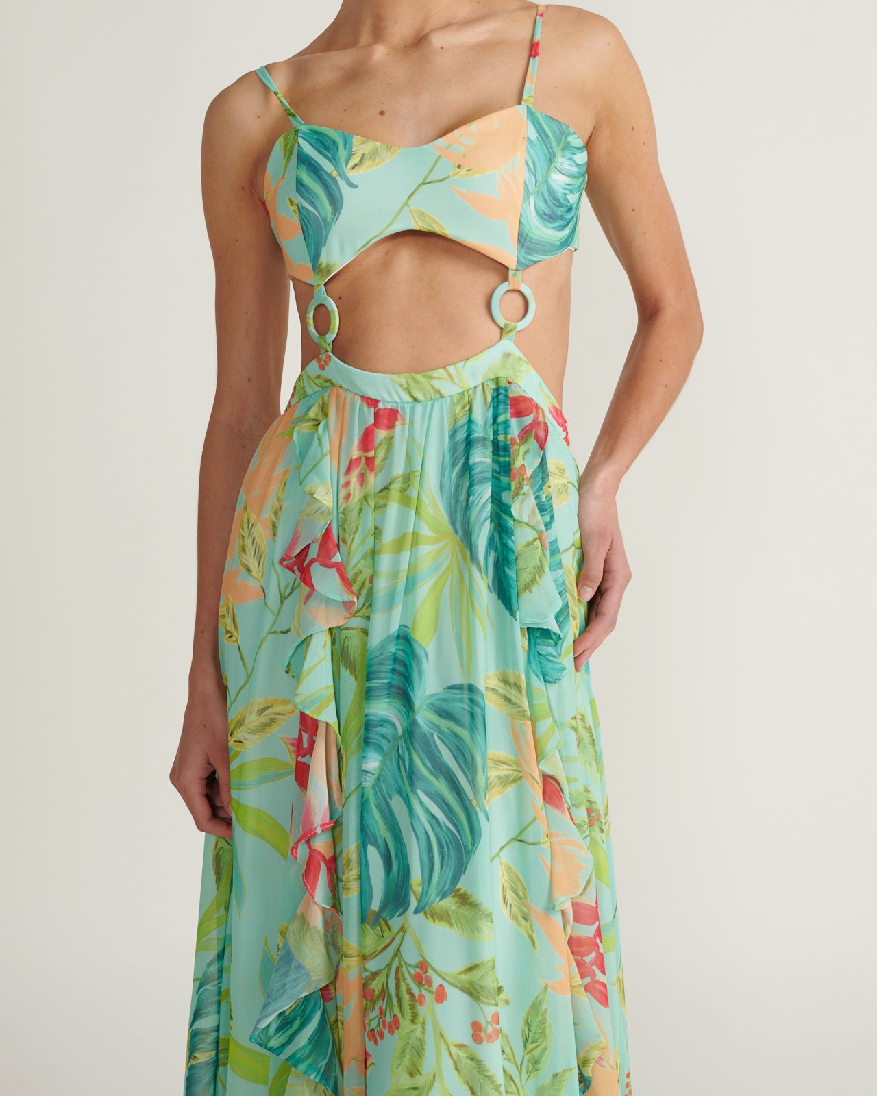 Vestido Maxi Print Cut Out Verde